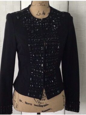 INC International Concepts  Black Embellished Jacket Blazer Size P   #230##